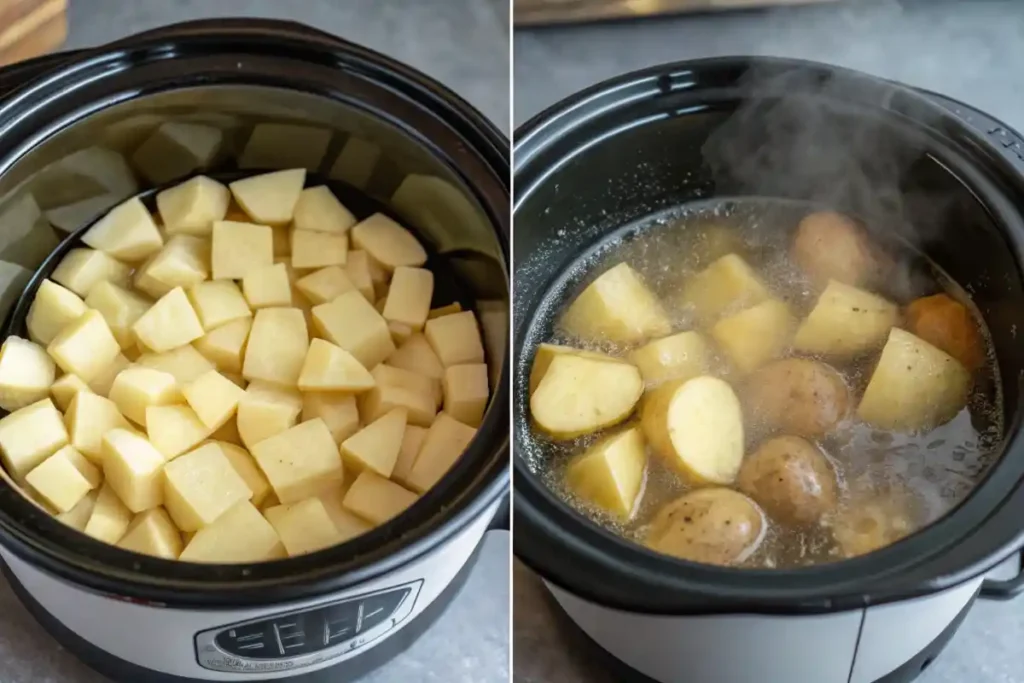 Comparison of pre-boiled and raw potatoes in two slow cookers.