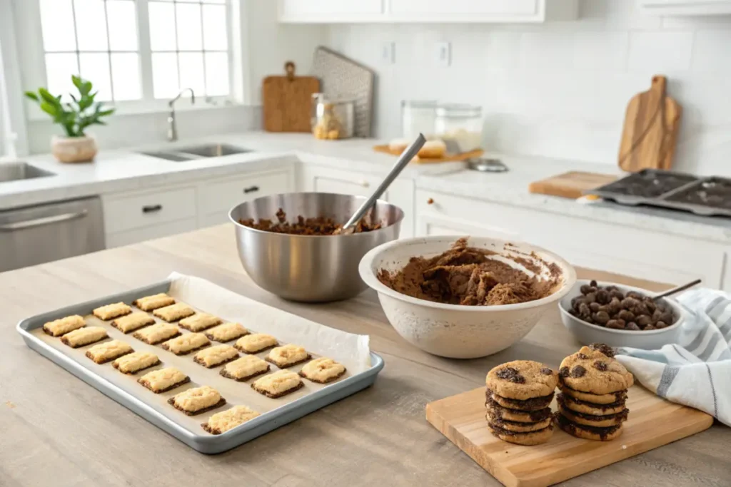 Step-by-step preparation of brookies in a modern kitchen.