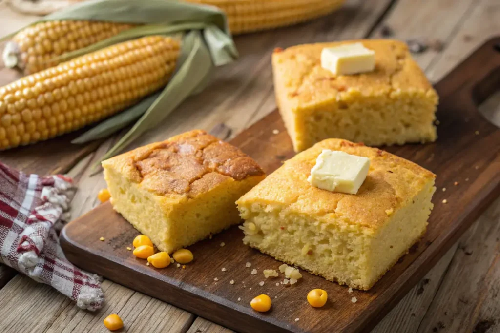 Two types of cornbread side by side, sweet and savory.