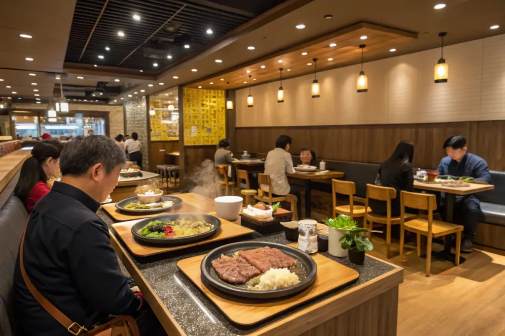 The first Pepper Lunch restaurant in Japan with diners enjoying meals.