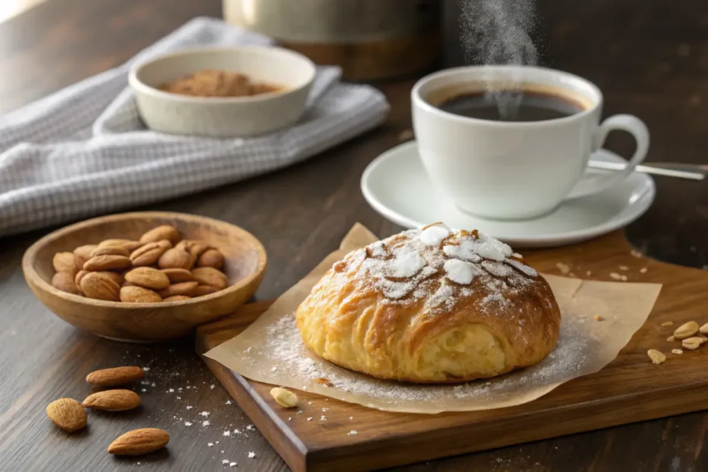 Golden Mandelgipfel Pastry with Coffee