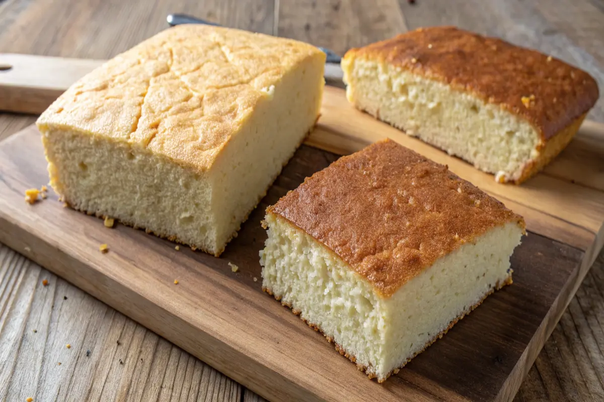 Side-by-side comparison of milk and buttermilk cornbread slices