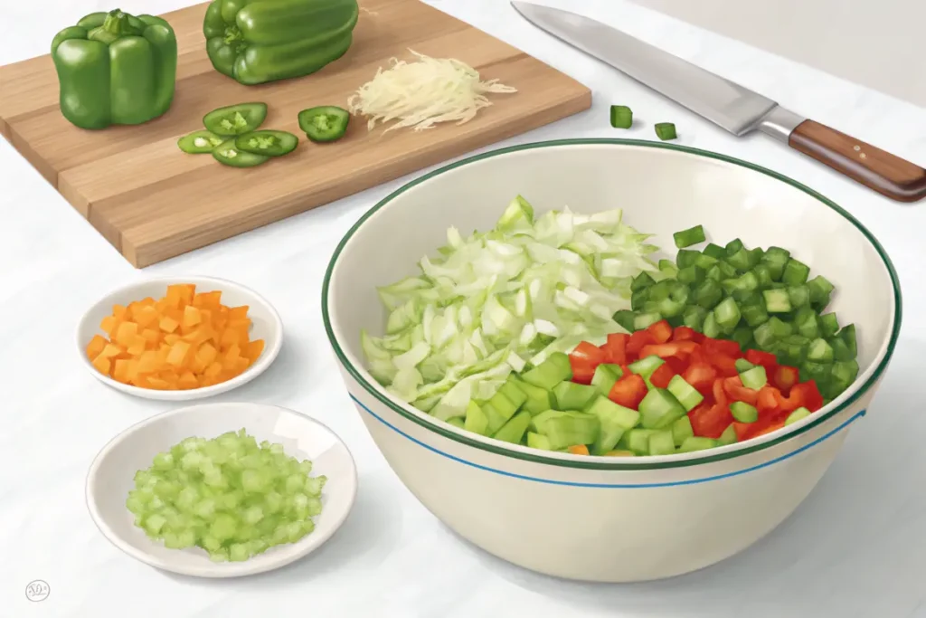 Fresh vegetables prepared for making chow chow relish.