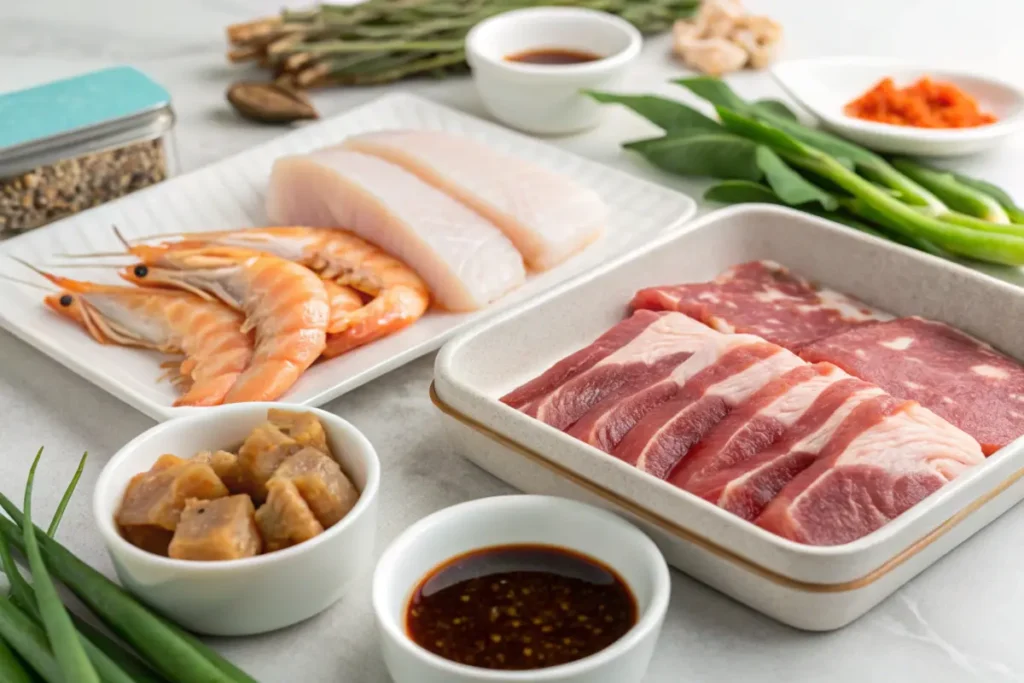 Protein options for Sinigang including pork, shrimp, and fish.