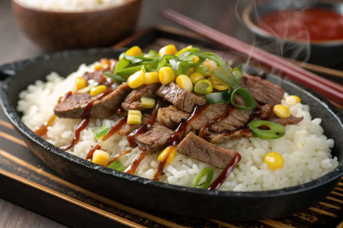 Sizzling Beef Pepper Rice on a Hot Plate