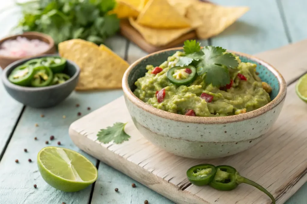 Guacamole with toppings and spices