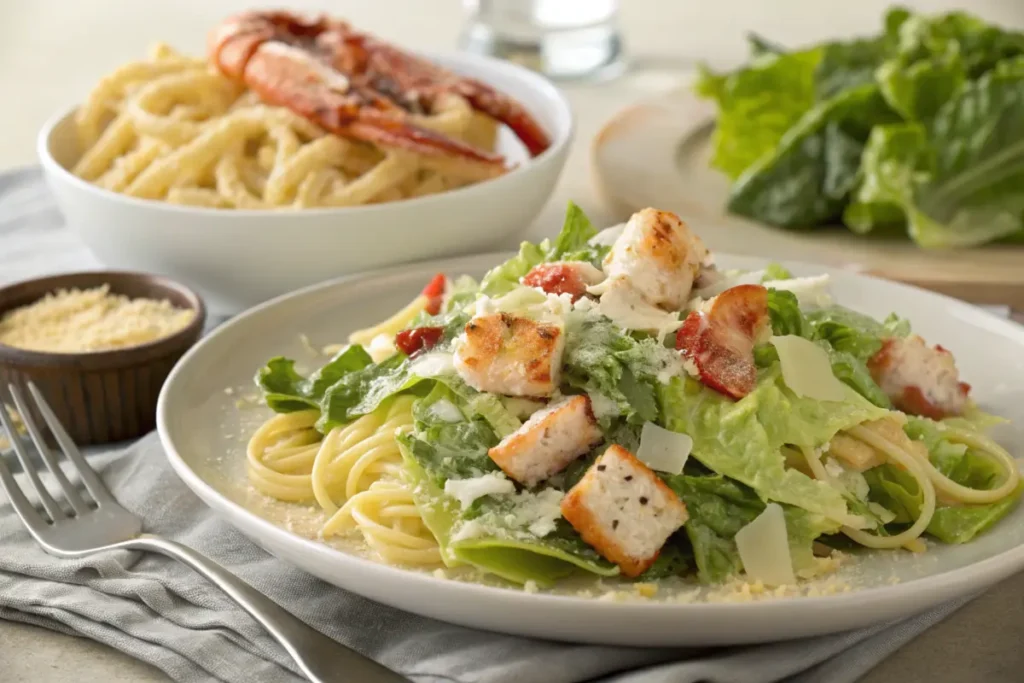 Caesar salad with lobster pasta pairing