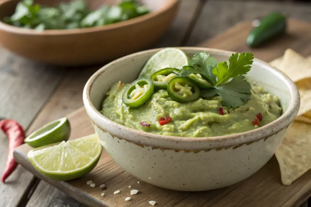 Guacamole with jalapeños and lime