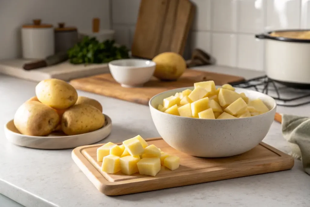 Boiled and raw potatoes comparison