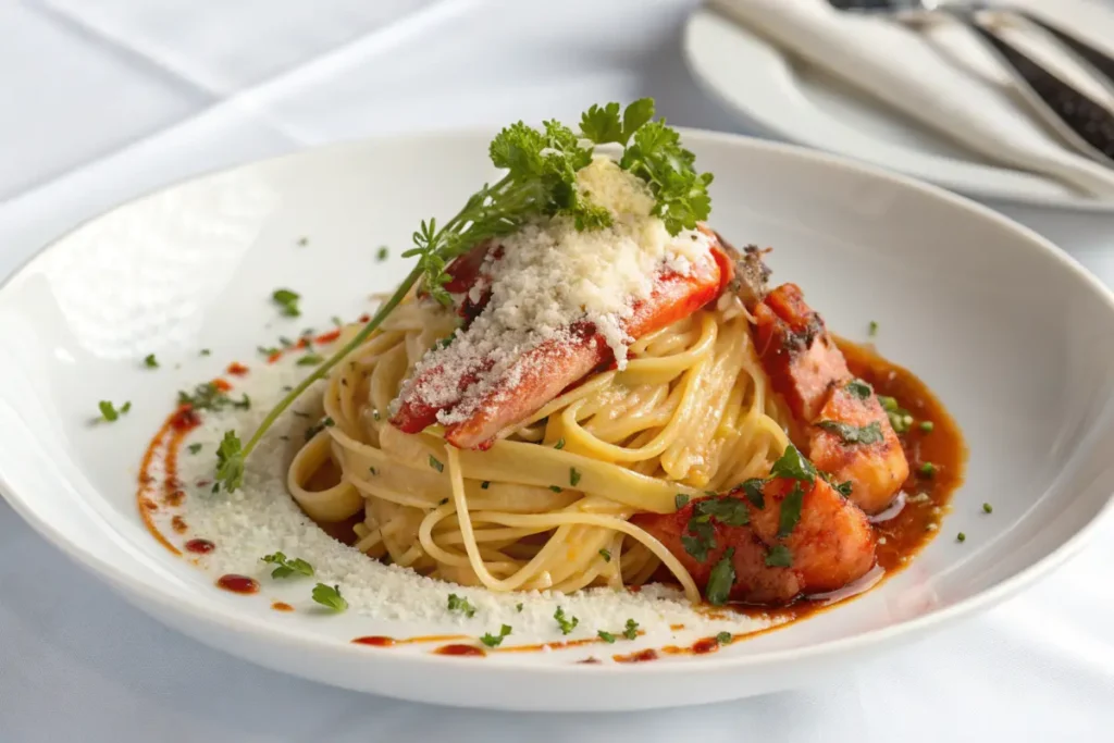 Lobster pasta plated elegantly