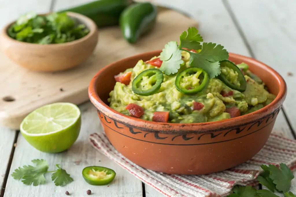 Traditional Mexican guacamole ingredients