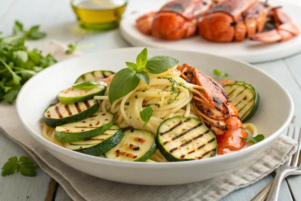 Grilled zucchini with lobster pasta pairing