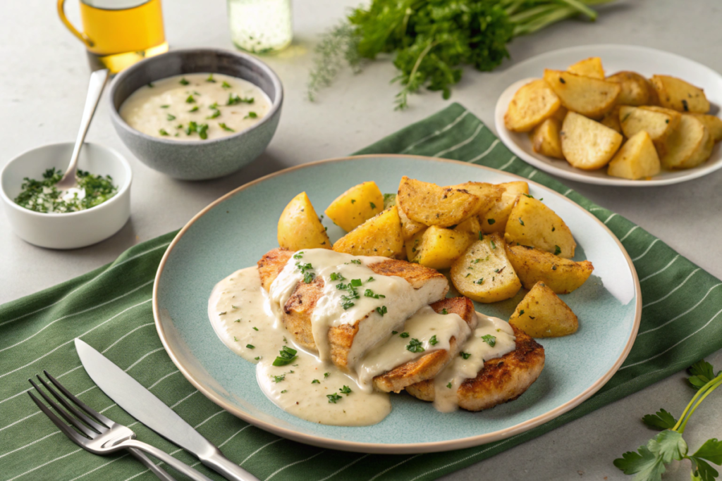 Garlic parmesan chicken and potatoes