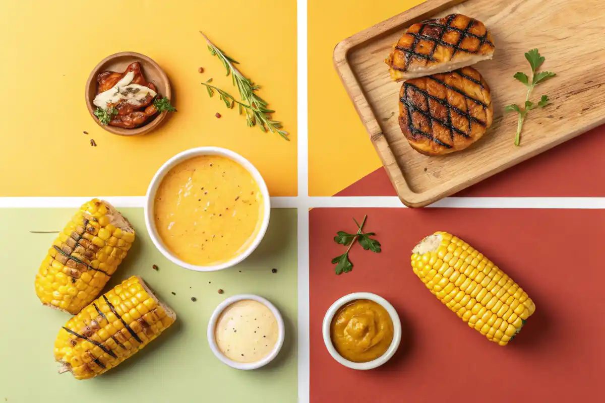 Variety of cooked corn on the cob, grilled, boiled, and roasted