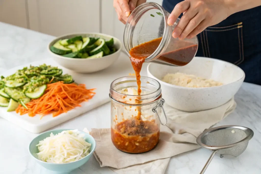 Fixing watery cucumber kimchi by draining liquid and adding thickener.