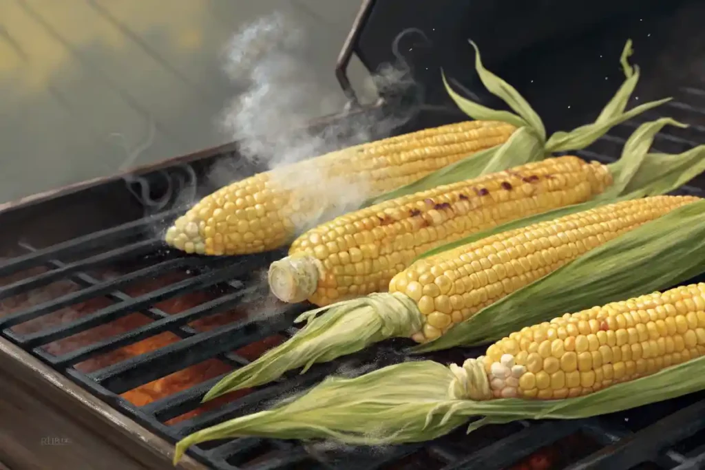 Grilling corn on the cob in husks