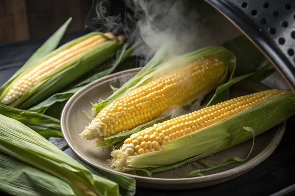 Microwaved Corn on the cob, before and after