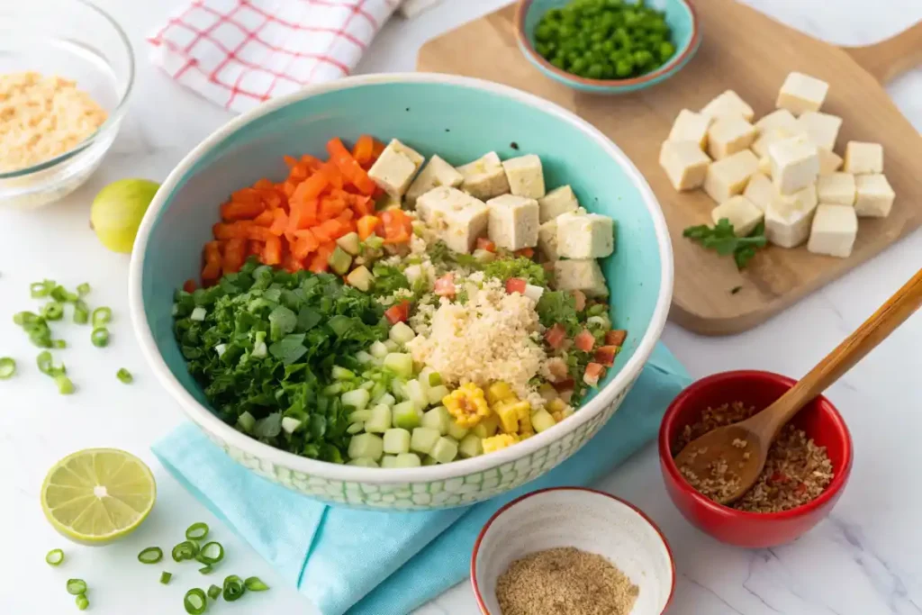 Ingredients for vegan soup dumpling filling