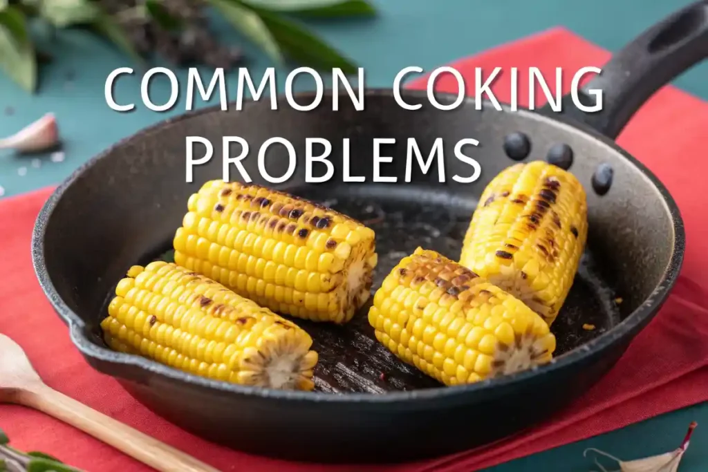 Burned fried corn in a skillet