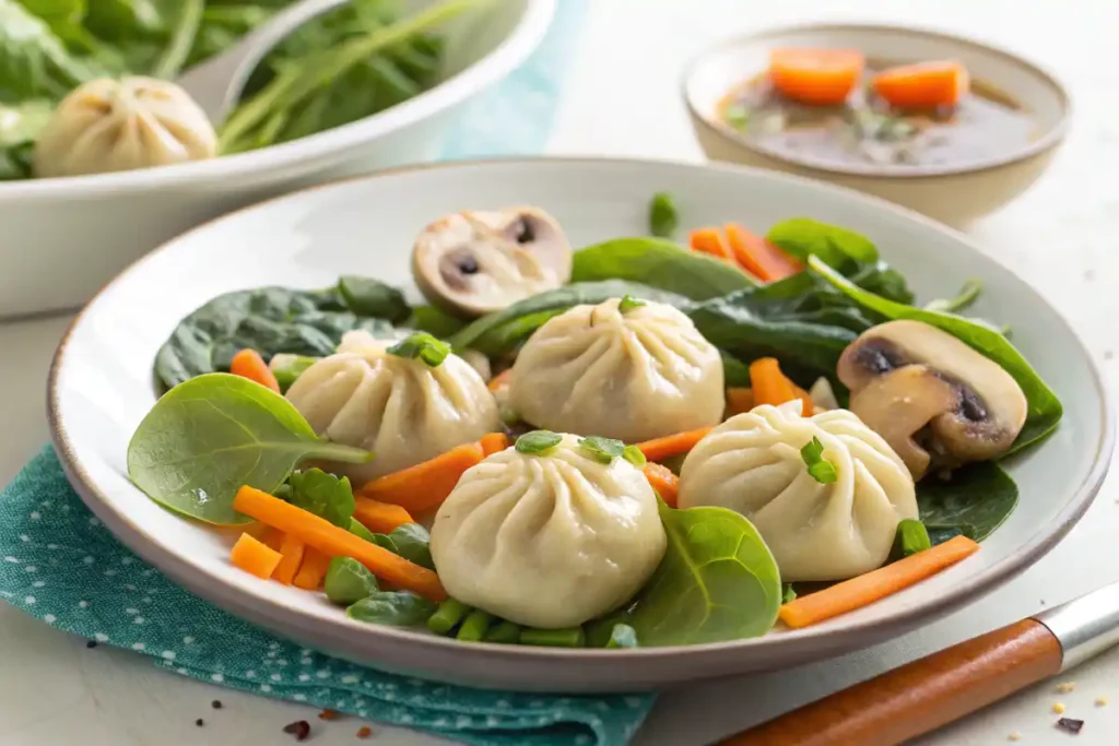 Vegan Soup Dumplings with vegetable filling.