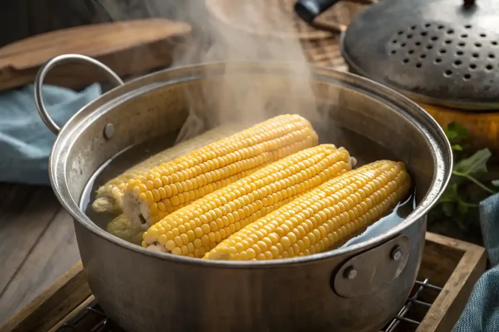 Steaming corn on the cob