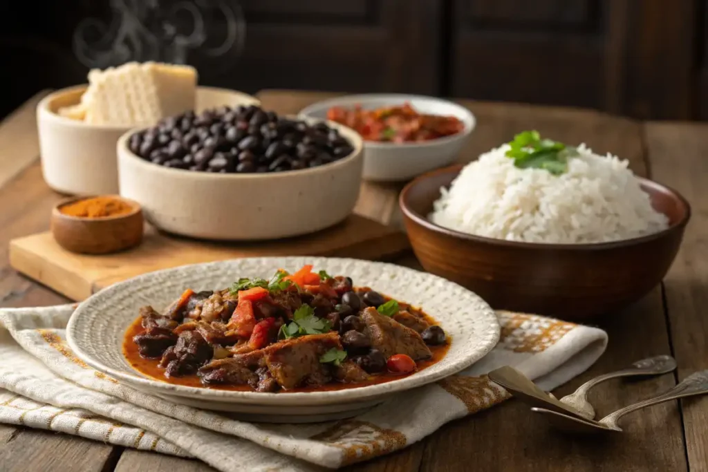 Ropa Vieja with Cuban black beans and rice.