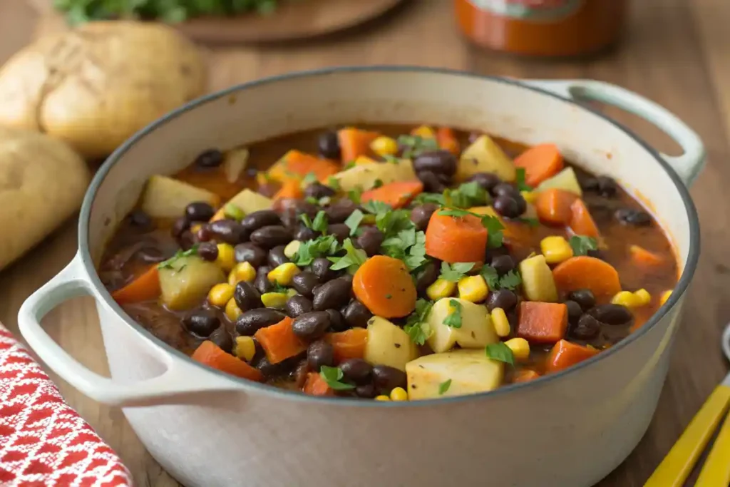 Serving plate with rice, beans, and plantains